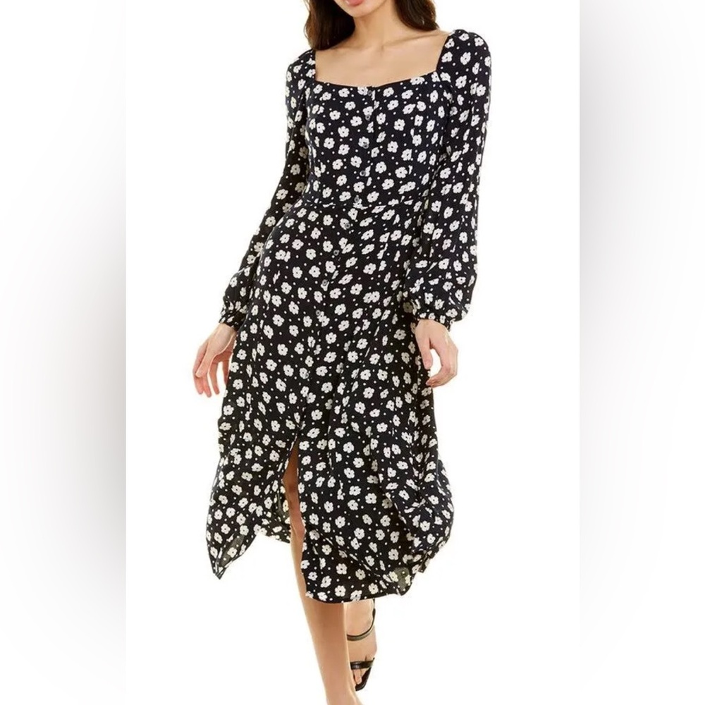 FRNCH Black and White Floral Long Sleeve Dress